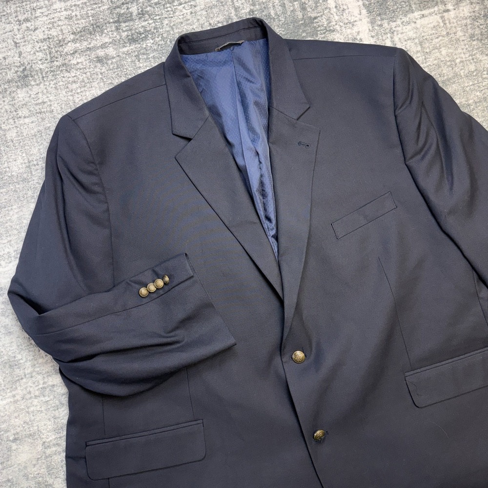Oak Hill Blazer Mens 56 PR Navy Blue Gold Button Suit Jacket Stretch Wedding